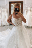 Gorgeous Straps Lace Appliques Long Wedding Dresses N049