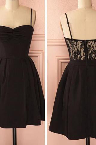 Spaghetti Straps Black Lace Homecoming Dress BD0067