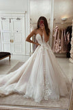 Ball Gown V Neck Tulle Wedding Dress with Appliques N121
