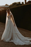 A-line Off the Shoulder Tulle Beach Wedding Dress with Appliques N119