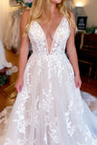 Charming A Line Tulle Wedding Dresses with Lace Appliques N042