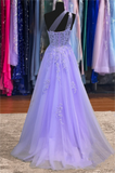 A-line One Shoulder Purple Tulle Prom Dresses N353