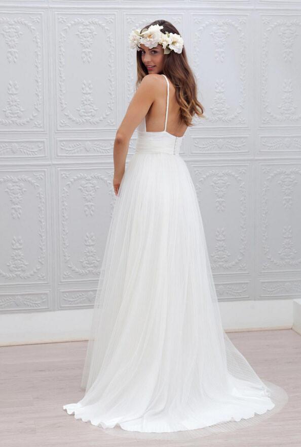 A-line Simple Spaghetti Straps Beach Wedding Dress,Summer Coast Off White Bridal Gown W1014