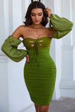 Green Off The Shoulder Long Sleeves Short Homecoming Dresses