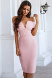 Pink High Waist Off The Shoulder Tight Homecoming Dress
