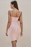 New Arrival Pink Spaghetti Straps Waist Tie Sheath Homecoming Dresses