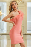 Sweet One Shoulder Ruffles Pink Sheath Homecoming Dresses