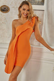 Orange Slanted shoulder Ruffles Short Homecoming Dresses