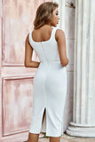 White Straps Sleeveless Back Slit Homecoming Dresses
