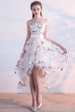 A Line High Low Straps Lace up Tulle Flower Homecoming Dresses Short Prom Dresses PW967