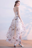 A Line High Low Straps Tulle Flower Homecoming Dresses PW967