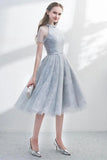 A Line Tulle Halter Short Sleeves Lace Cute Homecoming Dress Short Prom Dress H1284