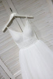 A Line Spaghetti Straps White Lace up Tulle V-Neck Short Prom Dress Homecoming Dress H1028