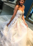 A Line Sweetheart Tulle Wedding Dress with Lace Appliques Long Prom Formal Dress W1084