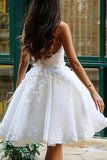 A Line V-Neck Ivory Appliques Beads Homecoming Dresses Short Wedding Dresses H1348