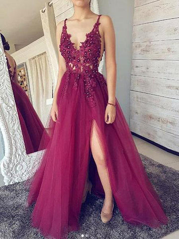 products/A_line_Burgundy_V_Neck_Straps_Tulle_Prom_Dresses_Beads_Lace_Appliques_Party_Dresses_PW700-1.jpg