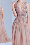 Dusty Pink Tulle Off Shoulder Lace Long Elegant Party Prom Dress