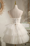 Ivory Spaghetti Straps Sequins Lace Appliques Short Homecoming Dresses