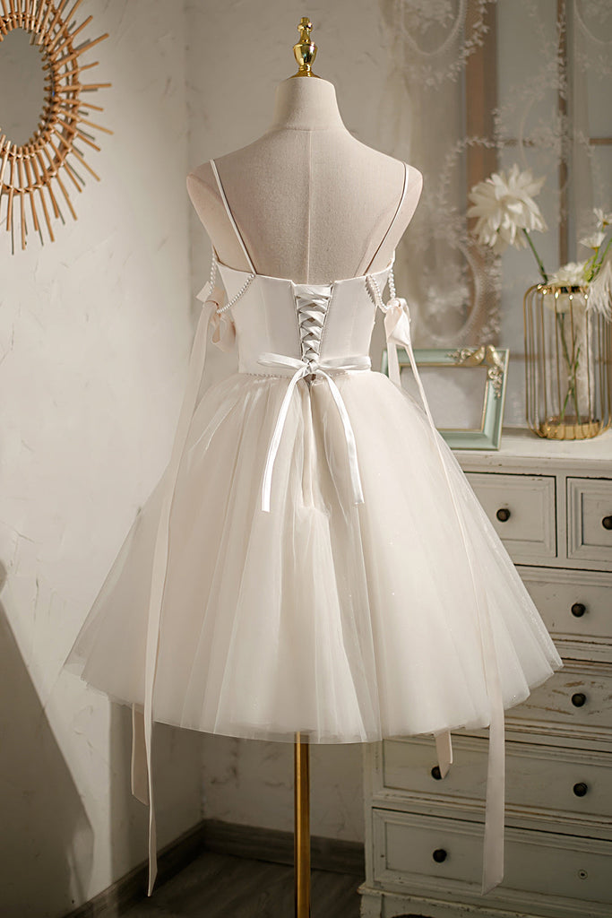 Chic Champagne Beading Bow-knot Lace Up Short Homecoming Dresses