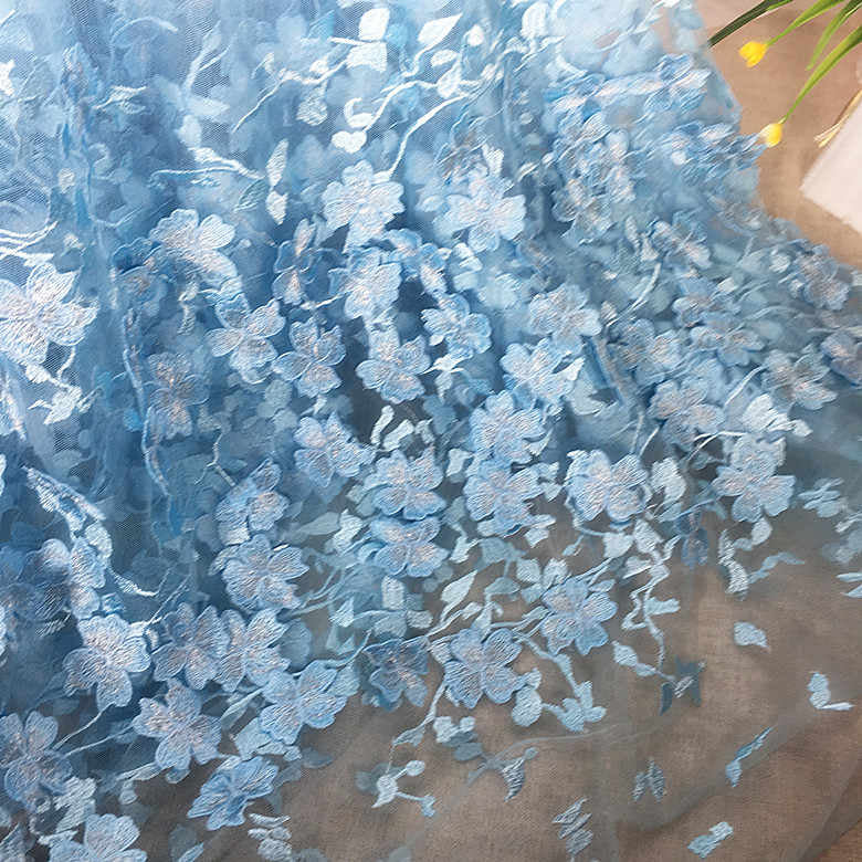 Ball Gown Blue Prom Dresses Floral Lace Bateau Long Cap Sleeve Quinceanera Dresses P1043