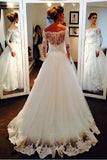 Ball Gown Long Sleeve Off the Shoulder Wedding Dresses, Lace Appliques Bridal Dresses W1034
