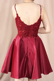 Elegant Straps A Line Lace Satin Red Short Homecoming Dress