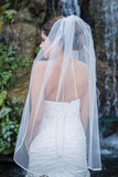One Tier Fingertip Length Wedding Veil with Ribbon Trim Edge Wedding Veils V02