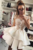 Chic Appliques High Neck Homecoming Dress Satin Short Prom Dresses H1217