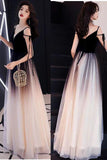 Chic Black Ombre Tulle Prom Dresses Unique V-Neck Sleeveless Party Dresses Dance Dresses P1045