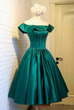 Chic Green Off the Shoulder Short Prom Dresses, Lace up Satin Homecoming Dresses H1071