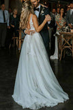 Chic V-Neck Sleeveless Ivory Lace Appliques Wedding Dress W1017