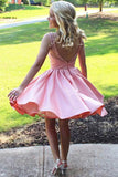 Cute A Line Satin Scoop Pink Beads Straps Short Prom Dress Homecoming Dress H1281