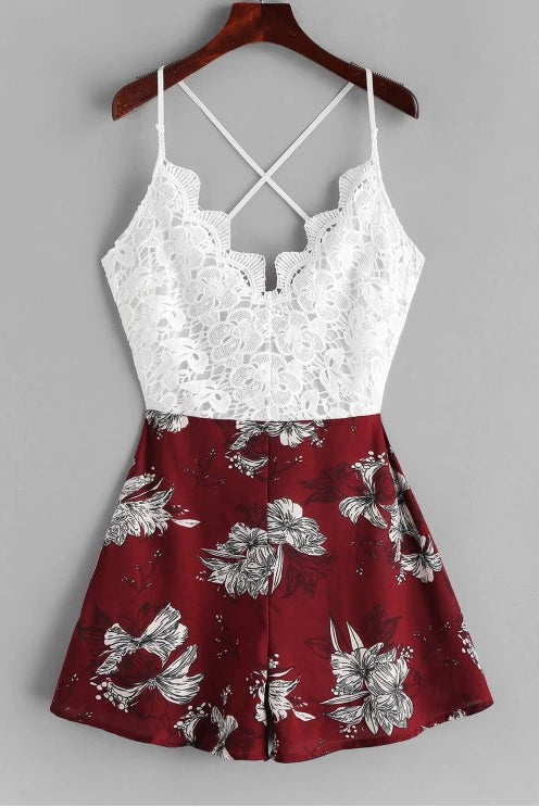 Cute A Line Spaghetti Straps V Neck White Lace Homecoming Dress, Floral Print Cocktail Dress H1077