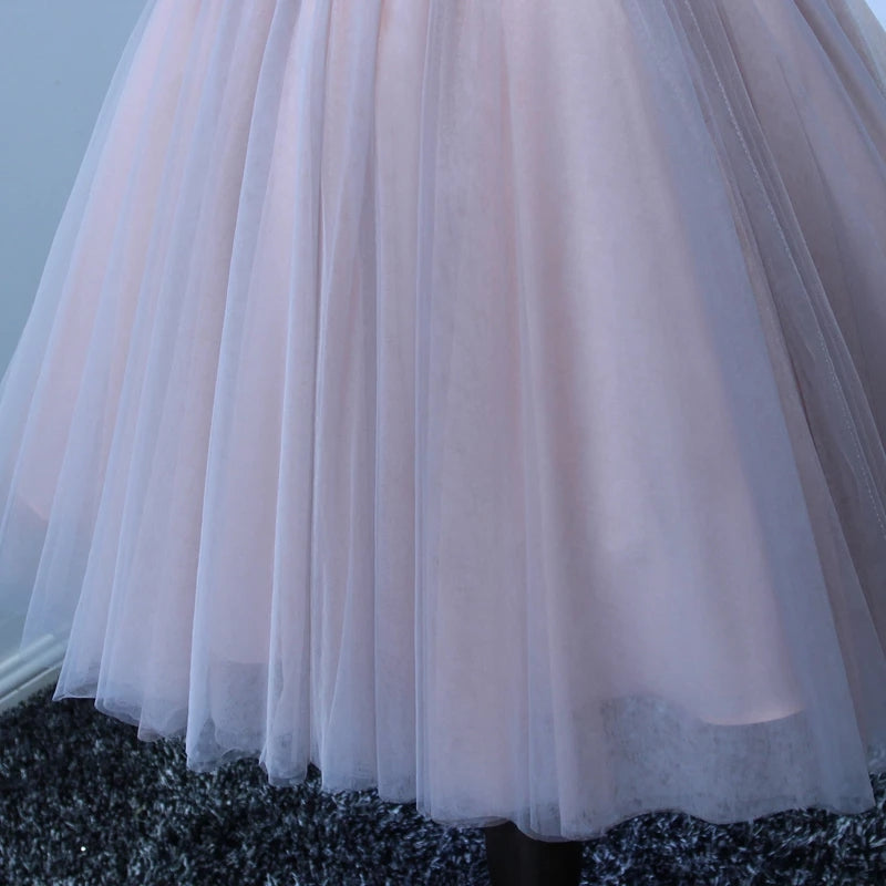 Cute Bling Sequins Short Tulle Party Dress V-Neck Pink Lace up Homecoming Dress H1241