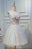 Blue Strapless Tulle Homecoming Dresses with 3D Flowers Lace up Dance Dresses H1336