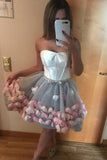Gray Strapless Tulle Homecoming Dresses with Flowers Short Sweet 16 Dresses H1334