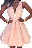 Cute Red A Line Satin V-Neck Straps Short Prom Dress Hoco Dress H1221