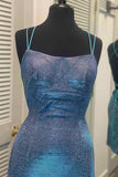 Pretty Spaghetti Straps Backless Blue Lace Up Short Homecoming Dress