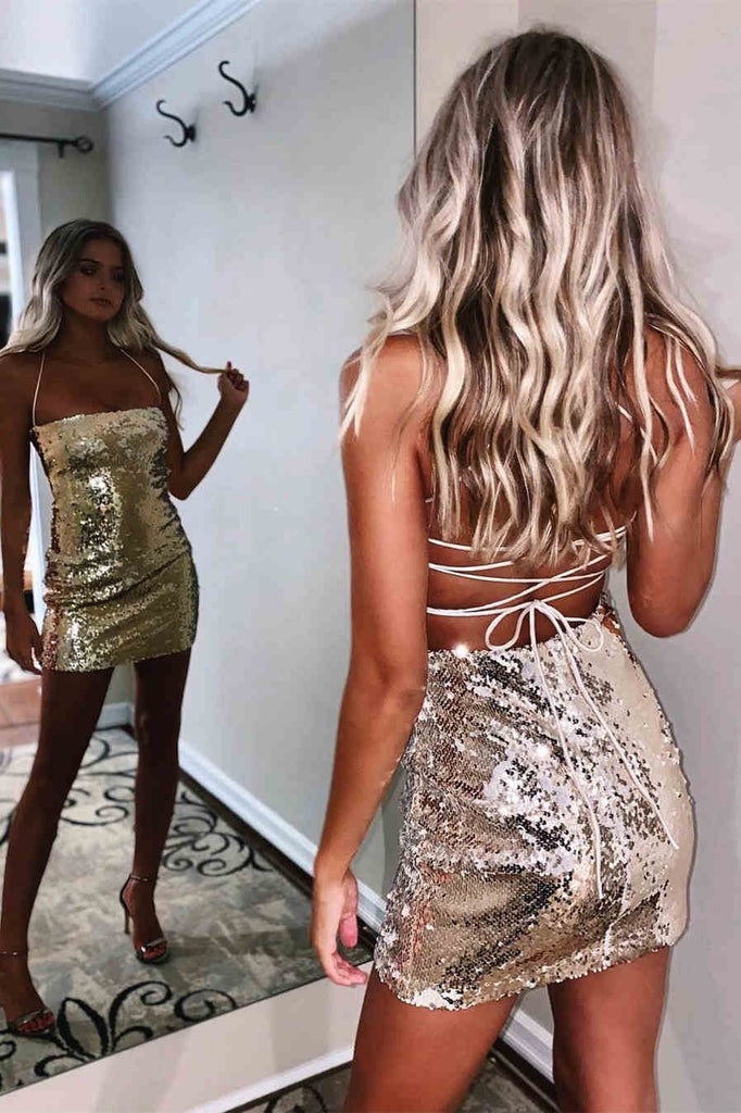 Sexy Sparkling Sequins Spaghetti Strap Short Prom Dresses Homecoming Dresses
