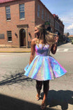 Shiny A-line Spaghetti Straps Short Prom Dresses Homecoming Dresses