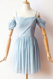 Blue A-line Off-the-shoulder Chiffon Short Prom Dresses Homecoming Dresses