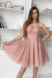 A Line Dusty Pink Sweetheart Strapless Homecoming Dresses