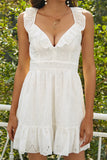 White V-Neck Ruffles Short Homecoming Dresses