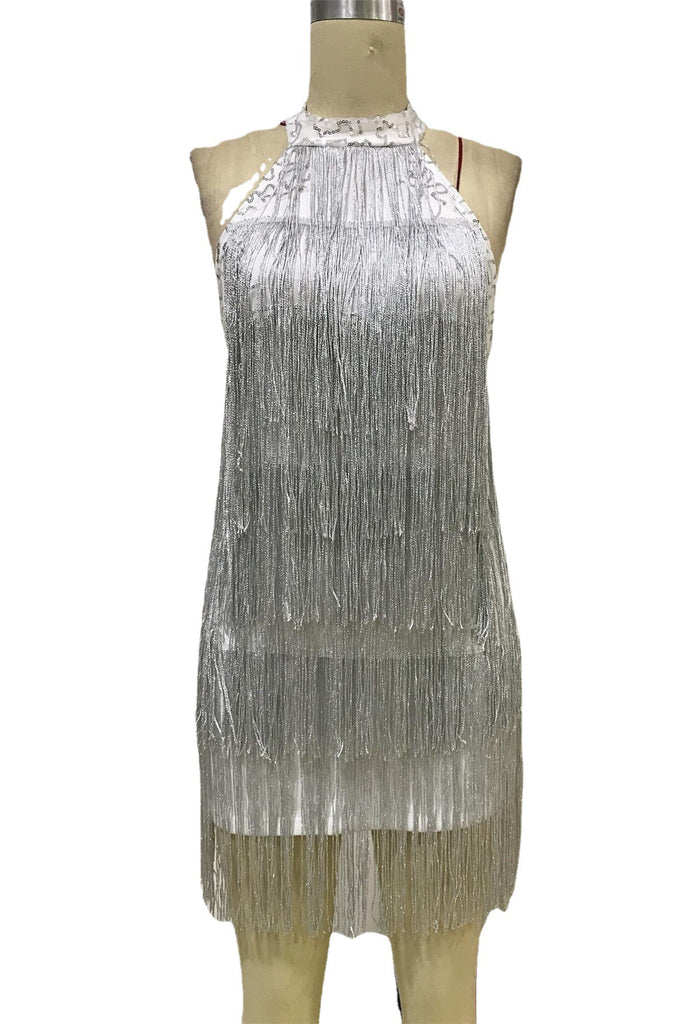 Sexy Backless Layered Tassel Silver Short Homecoming Dresses
