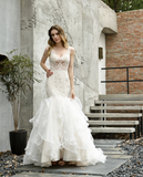 Sheath V-Neck Sleeveless Lace Wedding Dress WH48397