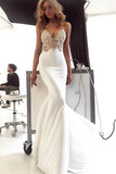 Deep V-Neck Spaghetti Straps Ivory Lace Backless Mermaid Wedding Dress H1137