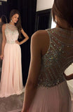 Elegant Light Pink Chiffon Evening Dress with Beading Bodice PM583