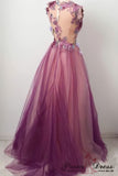 Elegant A Line Sleeveless Flower Appliqued Tulle Prom Dress P1310