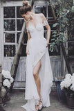 Elegant Ivory Off the Shoulder Chiffon Wedding Dresses, Sweetheart Beach Bridal Dresses W1032