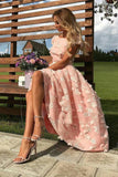 Elegant Scoop A Line Cap Sleeve Pink Homecoming Dresses with Flowers, Prom Dresses H1094